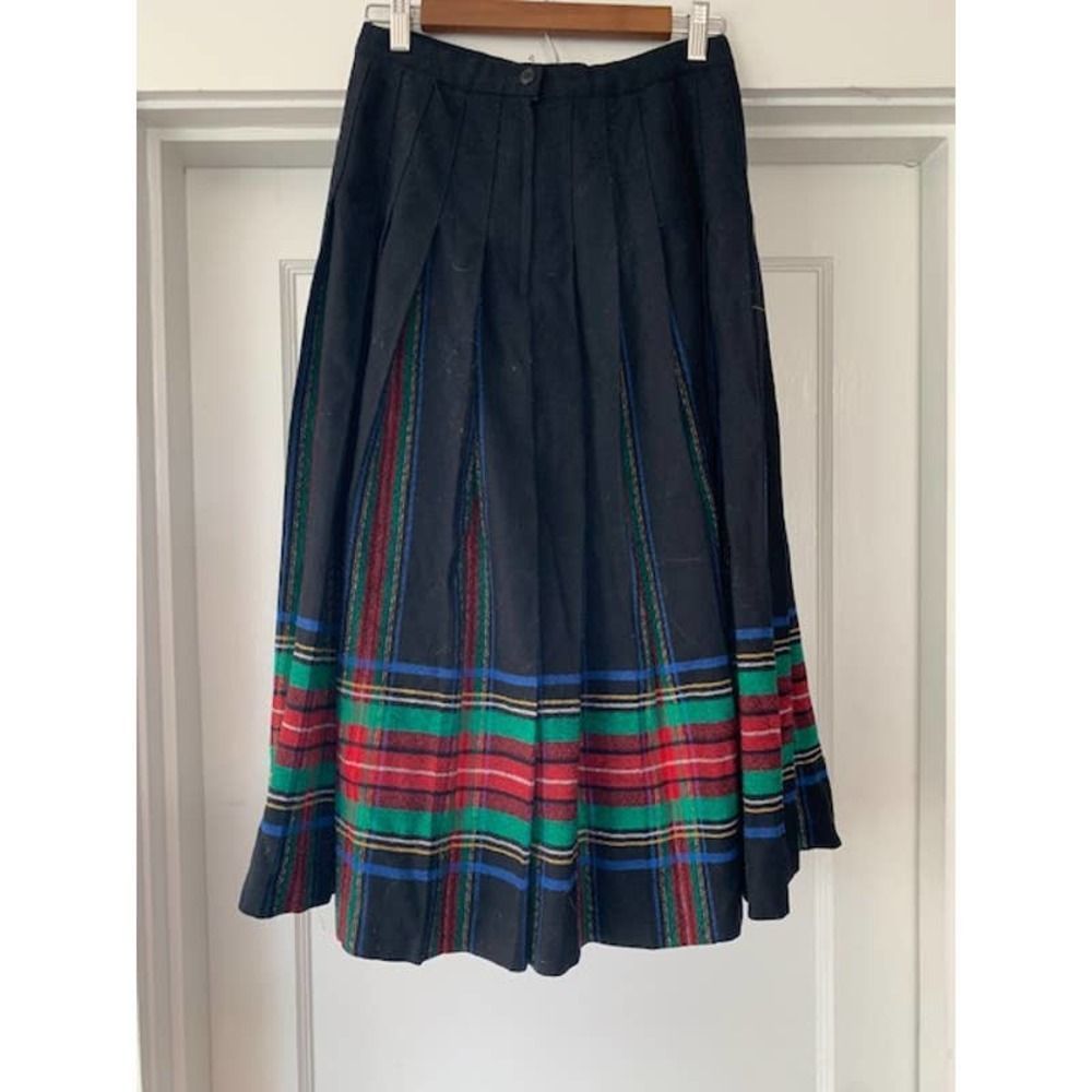 Pendleton Black Wool Skirt with Red Green and Blue Plaid